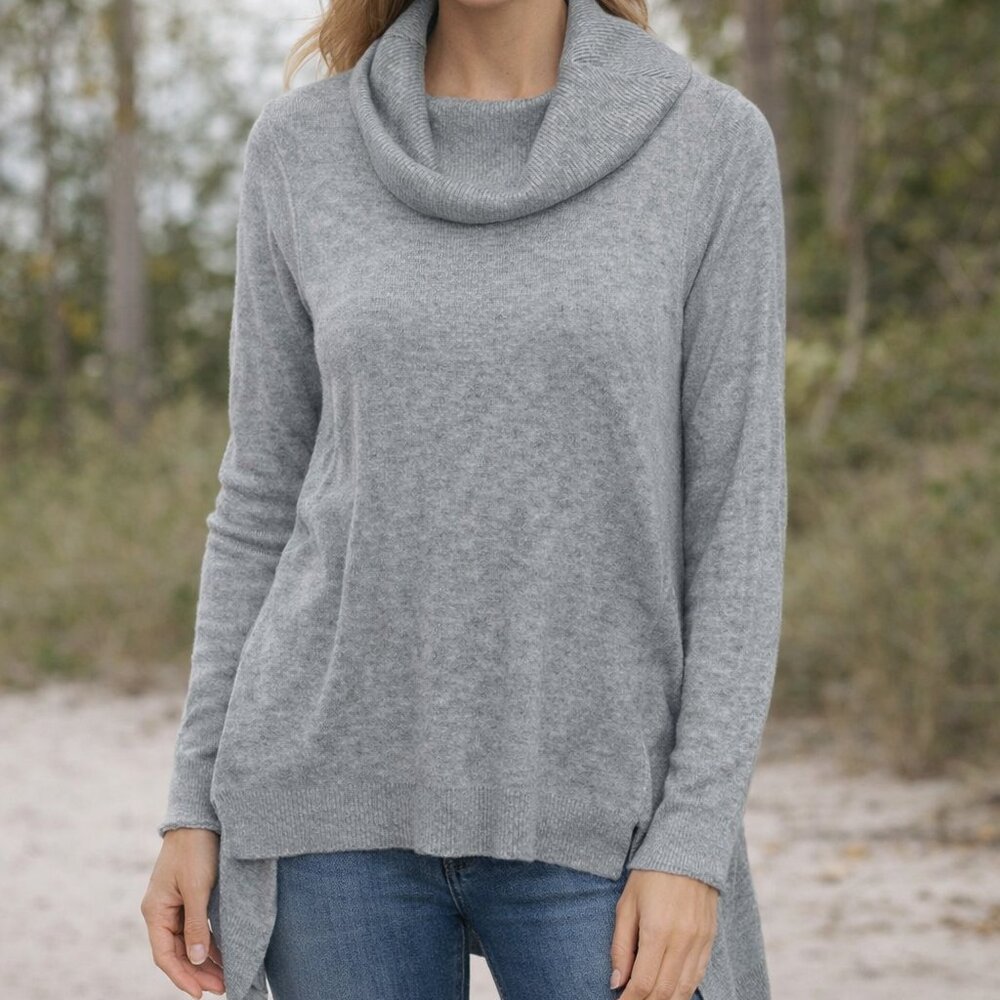 Tommy Bahama Small S Gray Cowl‎ Neck Shark Bite Hem Wool Blend Tunic Sweater